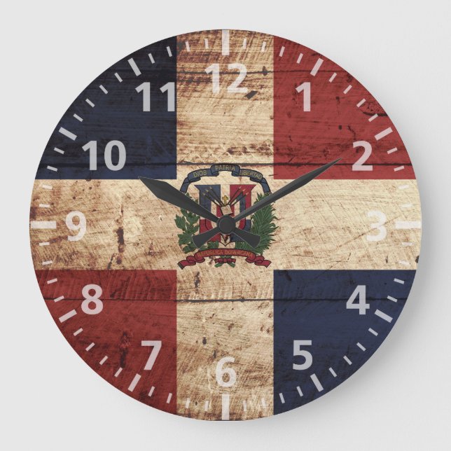 Grande Horloge Ronde République dominicaine Drapeau sur le vieux grain  (Recto)