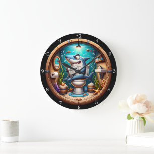 Grande Horloge Ronde Requin drôle de toilettes
