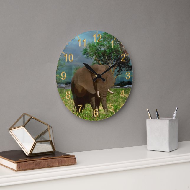 Grande Horloge Ronde "Résistance sereine : Le Graissage des éléphants B (Bureau)