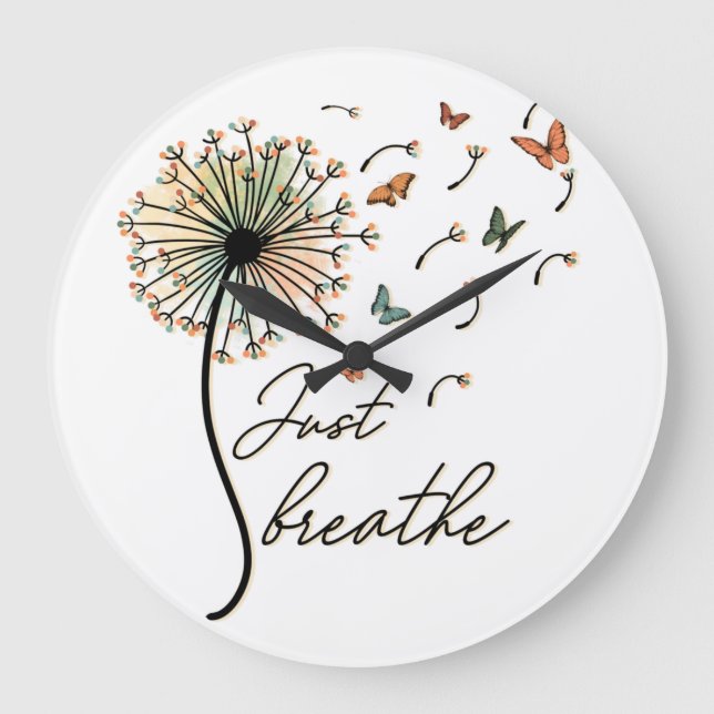 Grande Horloge Ronde Respire le Dandelion avec des papillons (Recto)