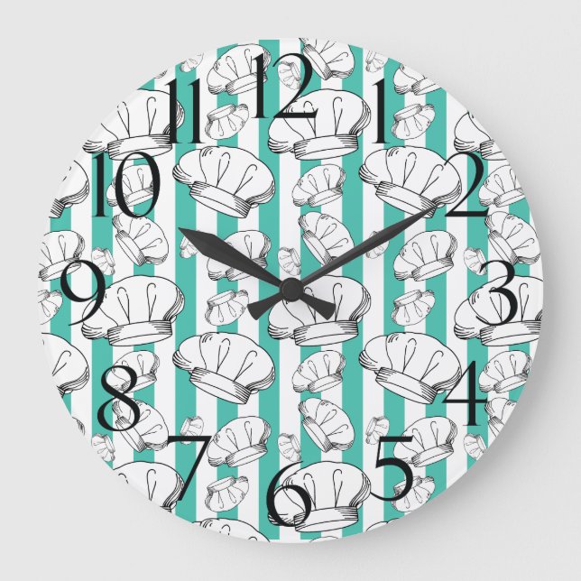 Grande Horloge Ronde Restaurant Cuisine Blanc Chef Casquette Motif (Recto)