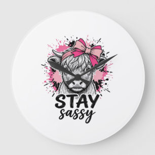 Grande Horloge Ronde Reste Sassy Rose Vache Highland Gravure Vintage Sh