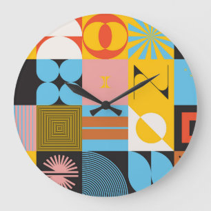 Grande Horloge Ronde Résumé néo-moderne : Jazz géométrique