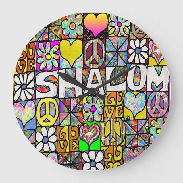 Grande Horloge Ronde Rétro 60's Psychedelic Shalom LOVE Clock (Recto)