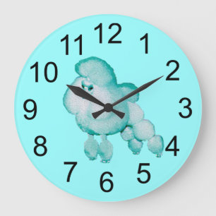 Grande Horloge Ronde Retro Aqua Poodle Wall Clock