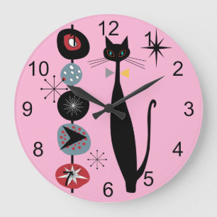 Grande Horloge Ronde Retro Atomique Moyen Siècle Moderne MCM Cool Chat