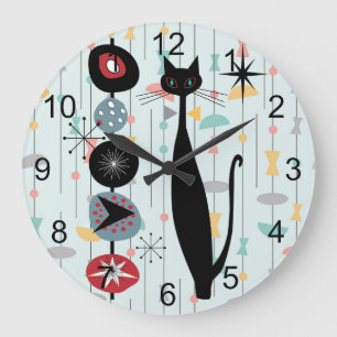 Grande Horloge Ronde Retro Atomique Moyen Siècle Moderne MCM Cool Chat