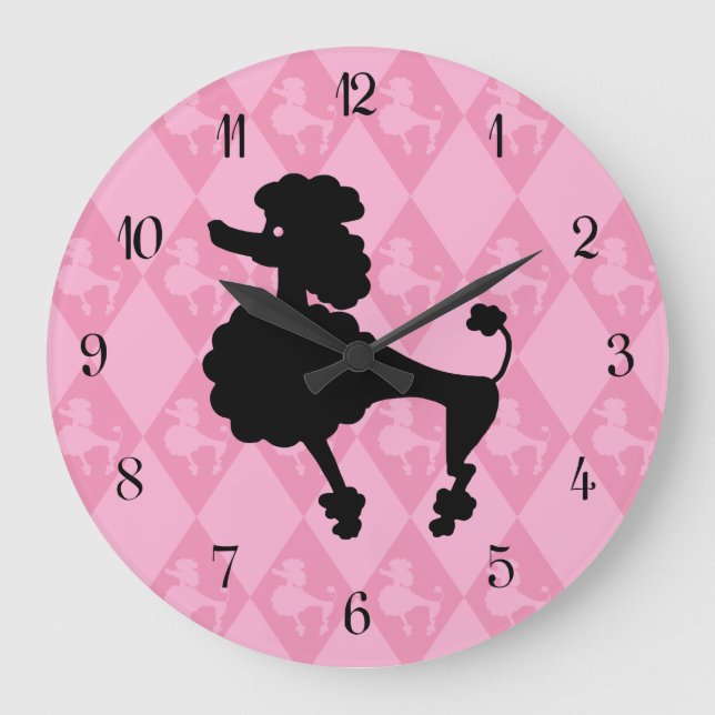 Grande Horloge Ronde Rétro caniche rose (Recto)