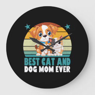 Grande Horloge Ronde Retro Chat Chien Maman Chat Mama Furmama Chien Chi