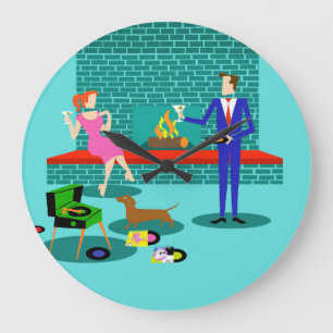 Grande Horloge Ronde Rétro couple Dog Acrylic Wall Clock