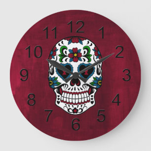 Grande Horloge Ronde Rétro Day of the Dead Sugar Skull