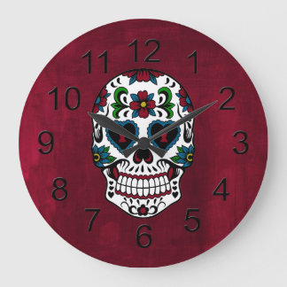 Grande Horloge Ronde Rétro Day of the Dead Sugar Skull