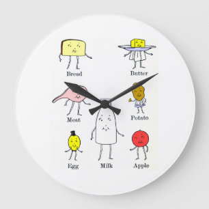 Grande Horloge Ronde Retro Food Groups