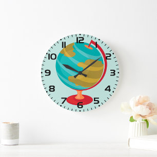Grande Horloge Ronde Retro Globe Illustration Vintage Earth Map