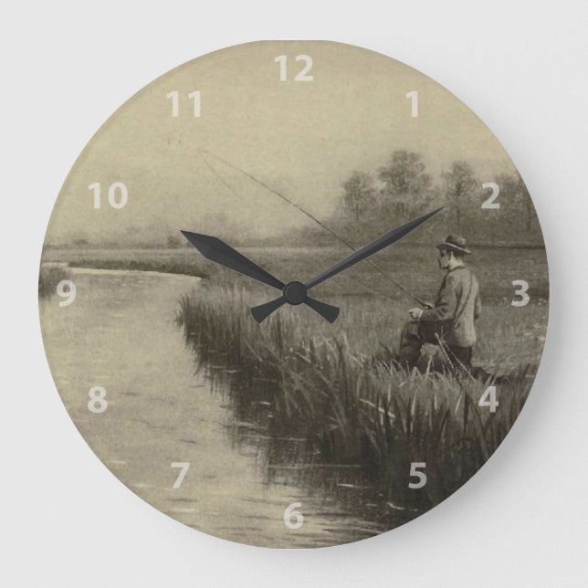 Grande Horloge Ronde Retro Grunge Fly Fishing (Recto)