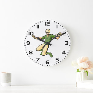 Grande Horloge Ronde Retro Joueur de baseball Sport Vintage Graphisme