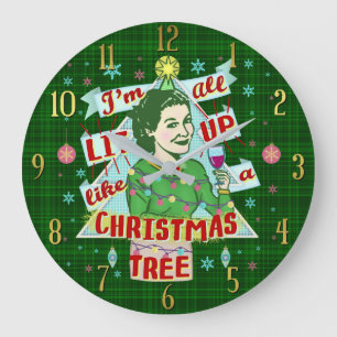 Grande Horloge Ronde Rétro Lit potable de femme d'humour de Noël drô