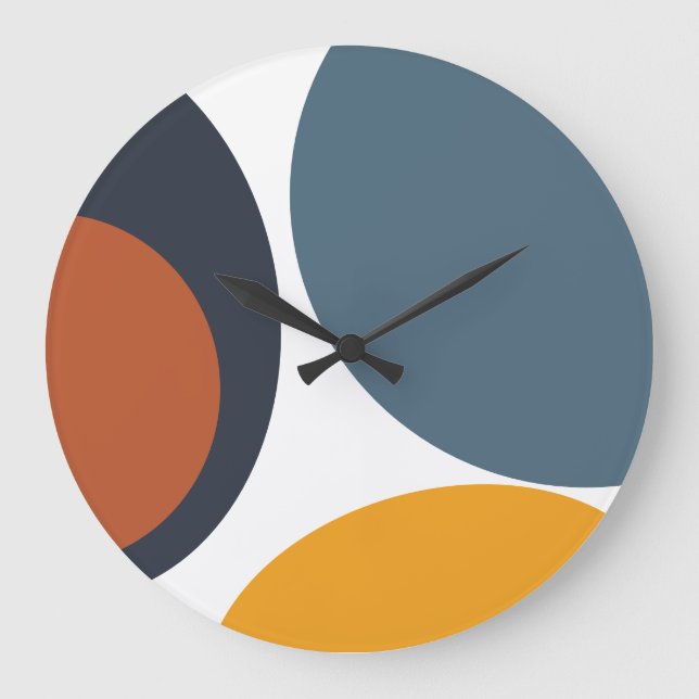 Grande Horloge Ronde Retro Moderne Abstrait Geo Blue Brown (Recto)