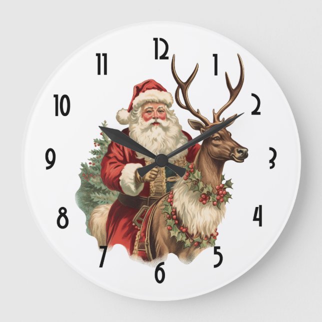 Grande Horloge Ronde Retro Père Noël classique Noël traditionnel (Recto)