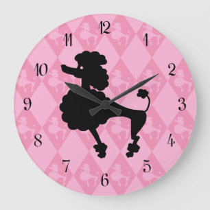 Grande Horloge Ronde Retro Pink Poodle
