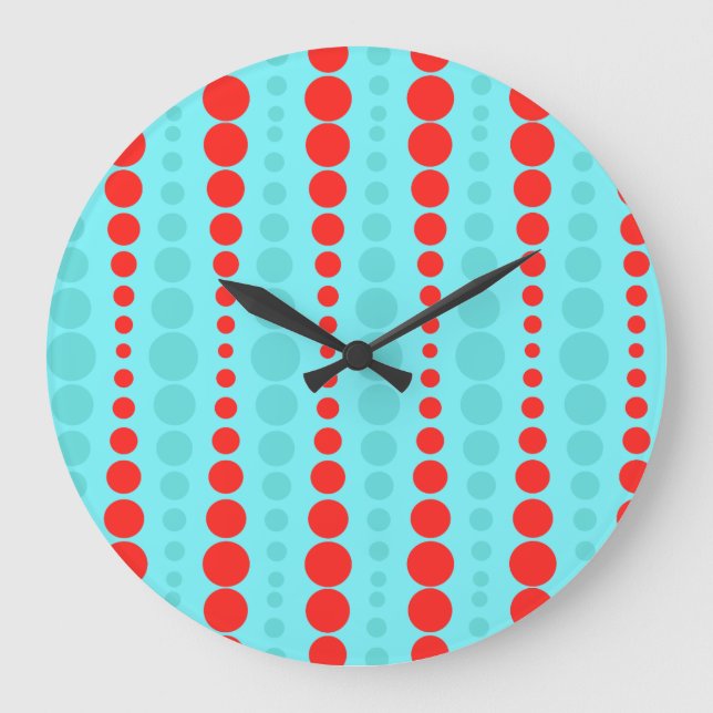 Grande Horloge Ronde Retro Red and Turquoise Dots Round Wall Clock (Recto)