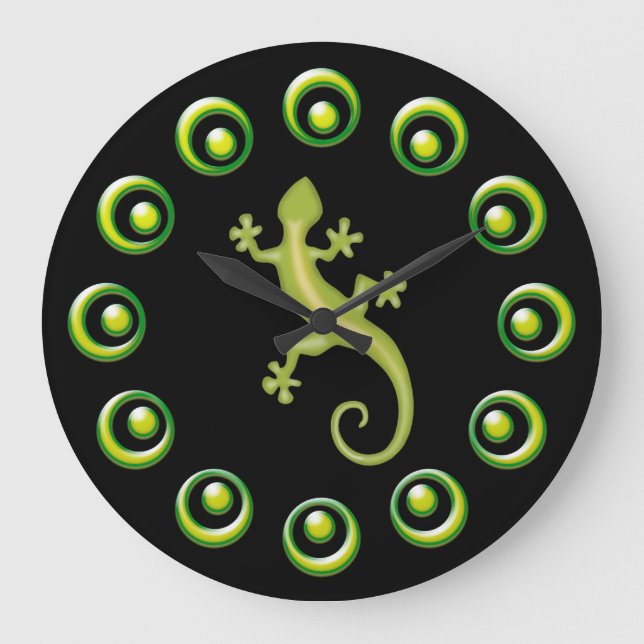 Grande Horloge Ronde Rétro Rings and Lime Green Lizards Cool Design (Recto)