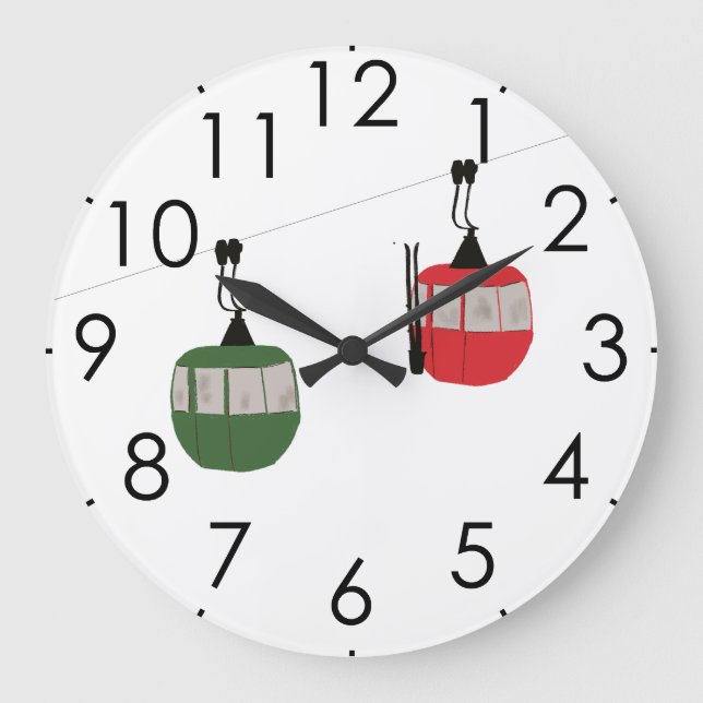 Grande Horloge Ronde Retro Ski Rouge Gondola Ascenseur Ski (Recto)