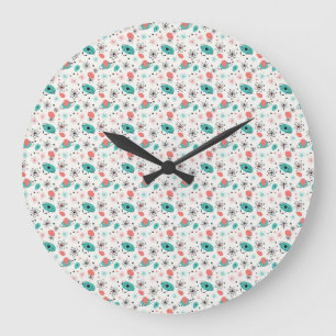 Grande Horloge Ronde Rétro Starburst Atomique des Années 1950 & Atomes