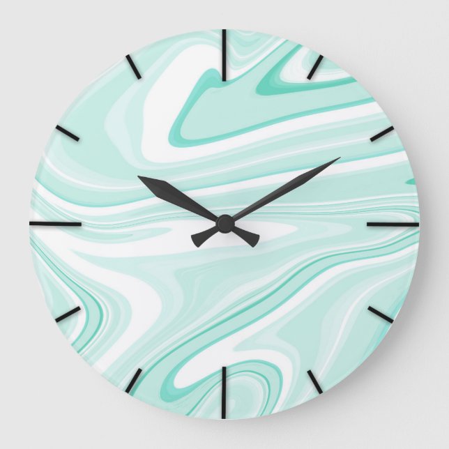 Grande Horloge Ronde Retro Swirl Liquide Aqua Peinture Verte Esthétique (Recto)