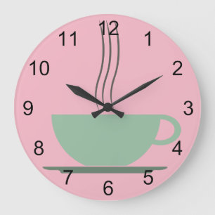 Grande Horloge Ronde Rétro tasse verte atomique de rose d'ère et de