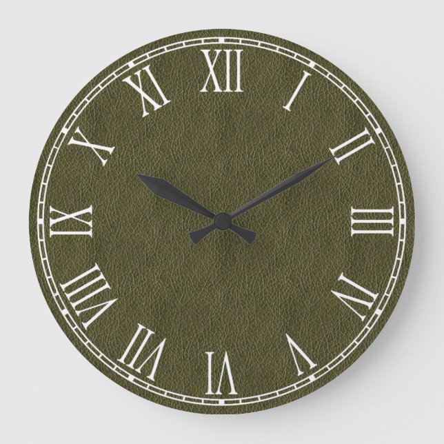 Grande Horloge Ronde Rétro texture en cuir grunge de vert olive (Recto)