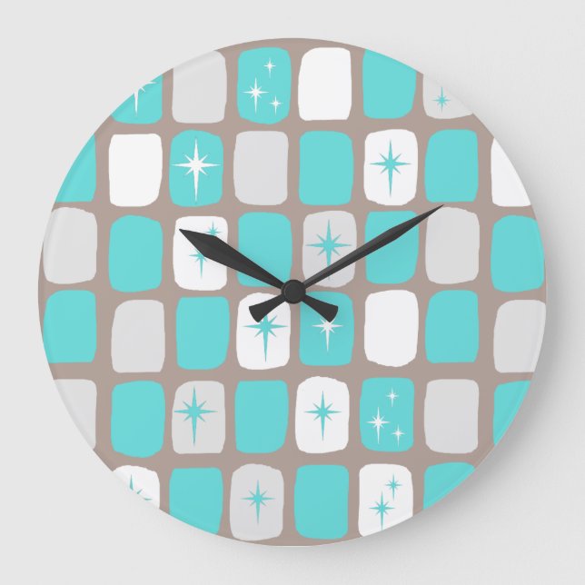 Grande Horloge Ronde Rétro Turquoise Starburst Round Clock (Recto)