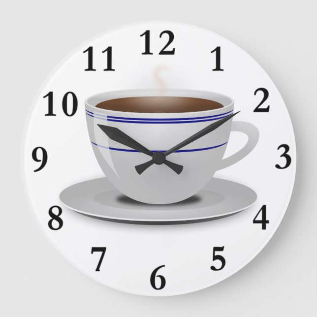 Grande Horloge Ronde Rétros rayures bleues blanches classiques de tasse (Recto)