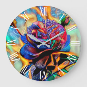 Grande Horloge Ronde Rêve d'art Rose unique brillant