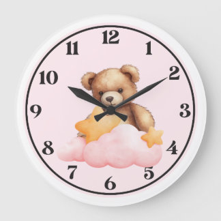 Grande Horloge Ronde Réveil mural en forme de nounours mignon pour cham