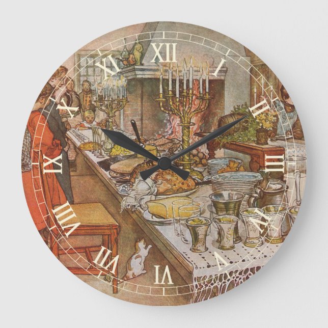 Grande Horloge Ronde Réveillon de Noël par Carl Larsson, Vacances Vinta (Recto)
