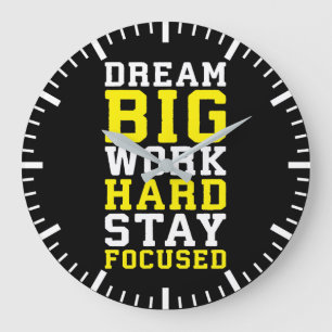 Grande Horloge Ronde Rêver Gros, Travailler dur, Stsay Focused - Gym, H