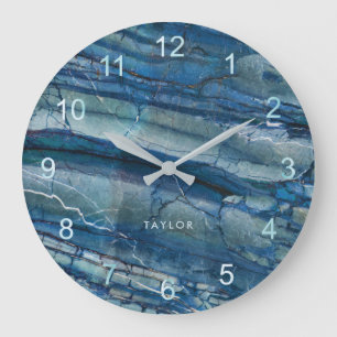 Grande Horloge Ronde Revêtement de marbre bleu tendance