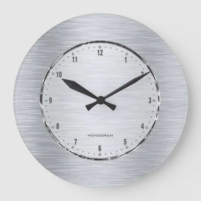 Grande Horloge Ronde Revêtement en aluminium brossé gris métallique (Recto)