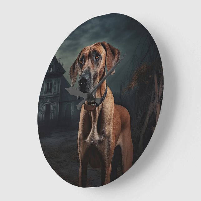 Grande Horloge Ronde Rhodesian Ridgeback Halloween effrayant (Angle)