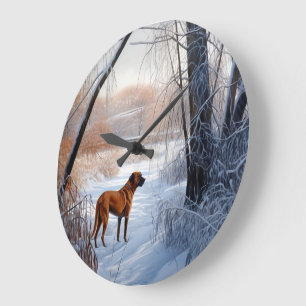 Grande Horloge Ronde Rhodesian Ridgeback Laisser Neige Noël