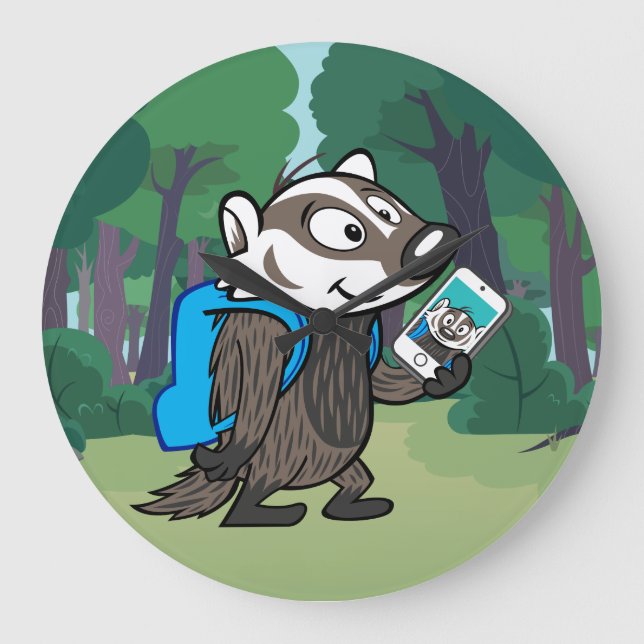 Grande Horloge Ronde Ricky Raccoon| Selfie d'un blaireau de Boomer (Recto)