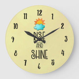 Grande Horloge Ronde Rise and Shine Typography With Sun and Cloud