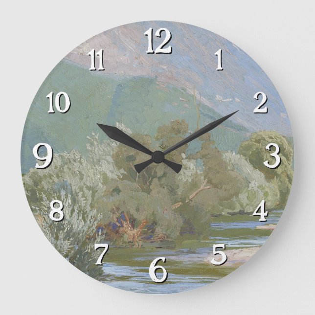 Grande Horloge Ronde Rivière Aniene Paysage Art Nouveau époustouflant (Recto)