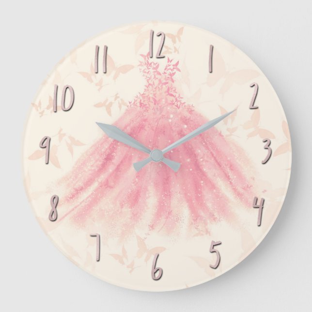 Grande Horloge Ronde Robes papillon danse pêche scintillement (Recto)