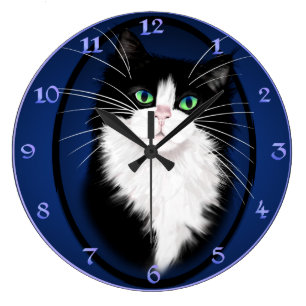 Grande Horloge Ronde Roche de chats de Tux-Smoking