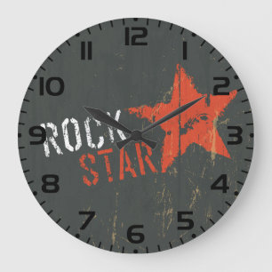 Grande Horloge Ronde Rock Star en Détresse Grunge Étoile Rouge
