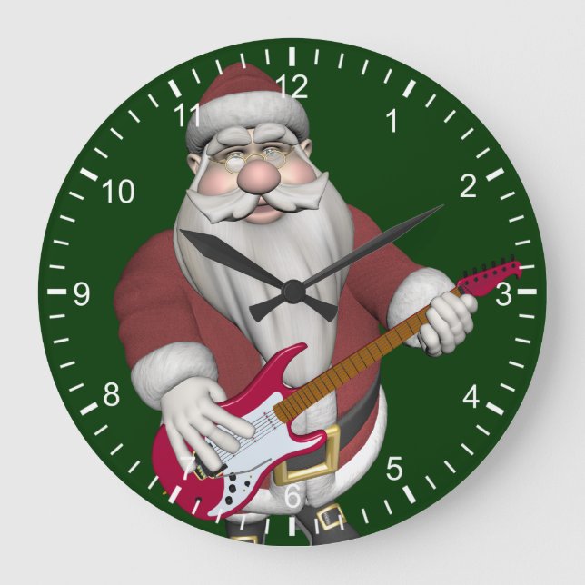Grande Horloge Ronde Rock Star Père Noël avec guitare électrique rouge (Recto)