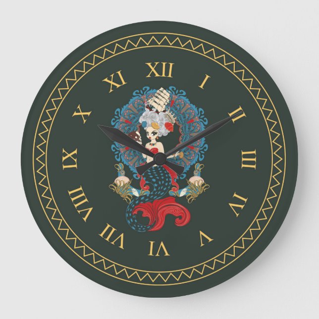 Grande Horloge Ronde Rococo mermaid art (Recto)