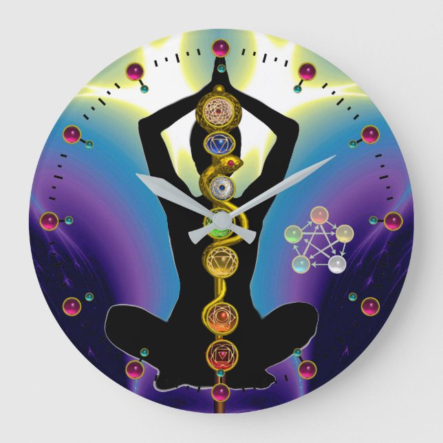Grande Horloge Ronde RODE D'ASCLEPIUS 7 CHAKRAS, YOGA LOTUS POSE violet (Recto)